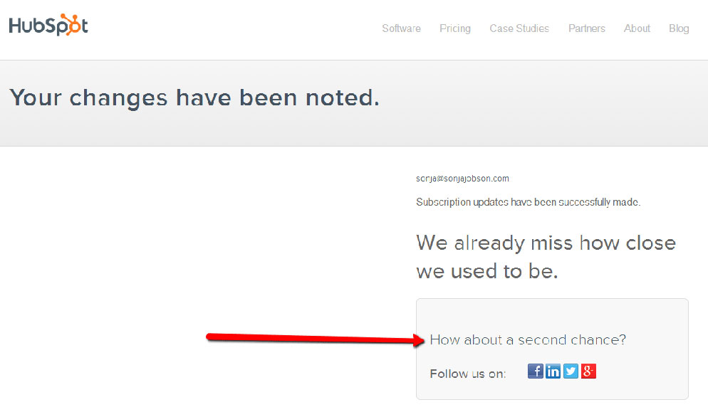 Посадочная страница отписки